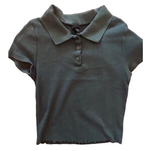 Wild Fable Cropped Collared Emerald Green Top Lettuce Hem